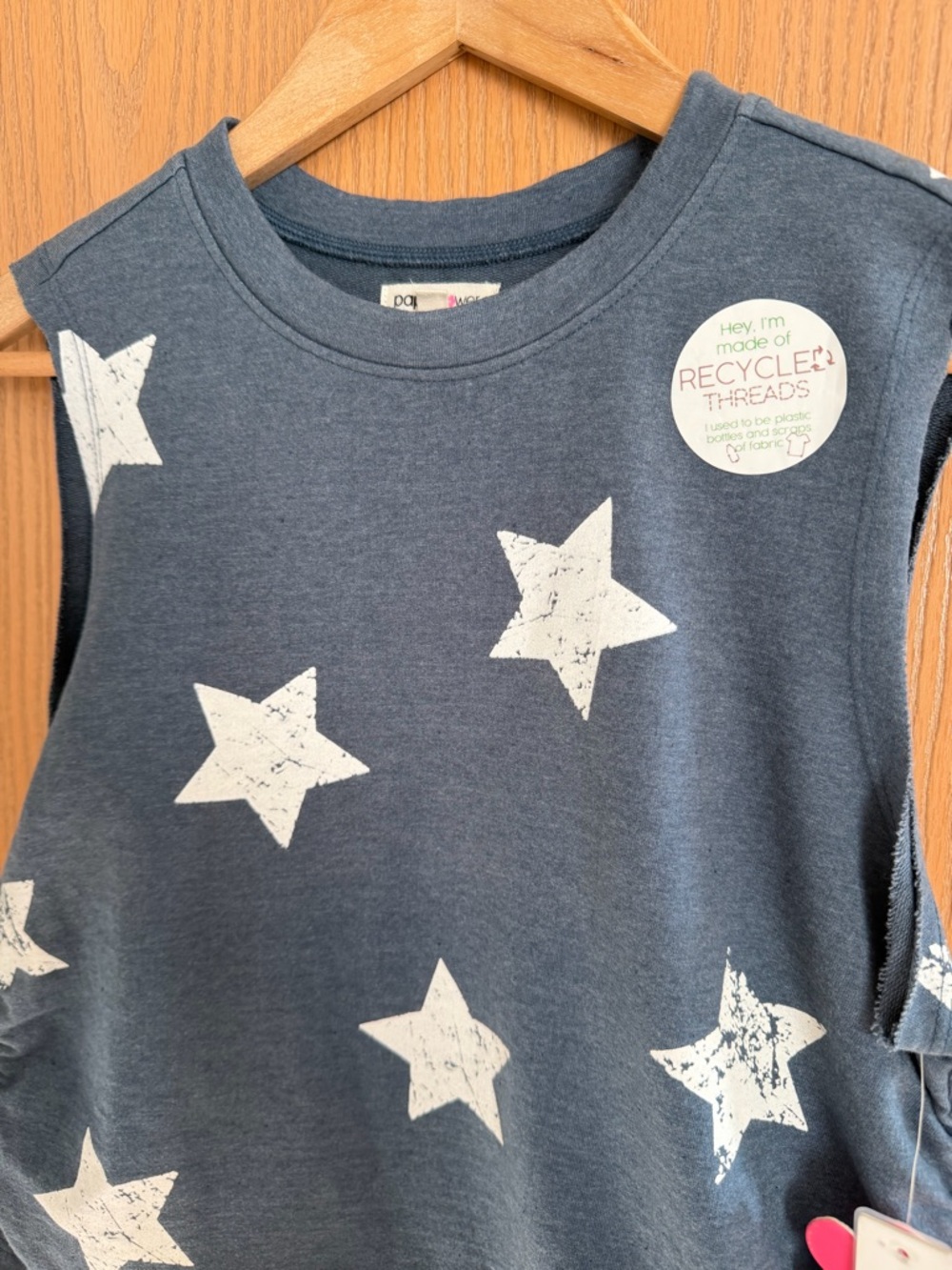 NWT PAPERFLOWER Navy White Stars Distressed Sleeveless Crop Top Women’s Size L - Picture 2 of 11